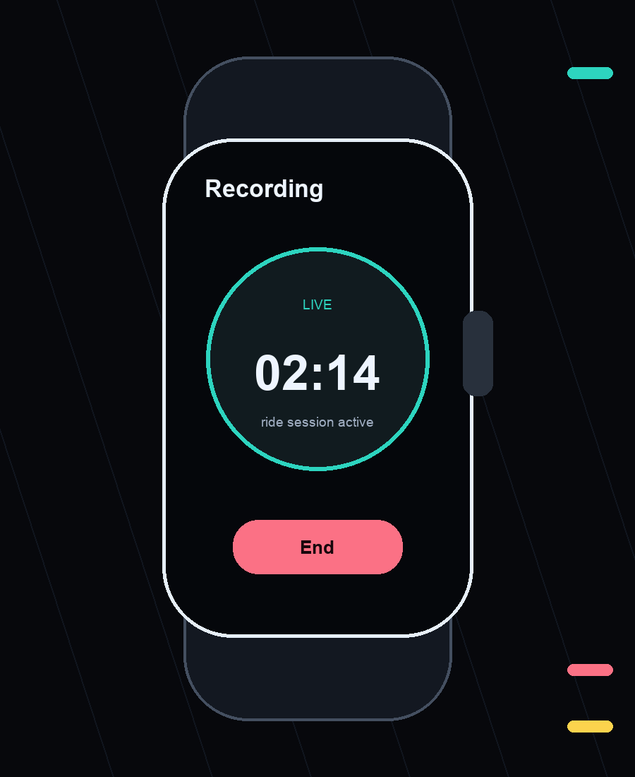 Illustrative Apple Watch screen showing an active ride recording.